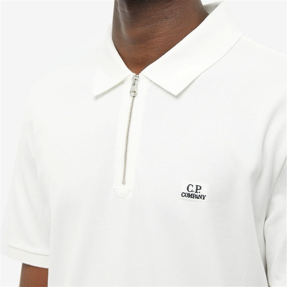 C.P. Company Men's Zipped Polo Shirt in Gauze White - Picture 3 of 6
